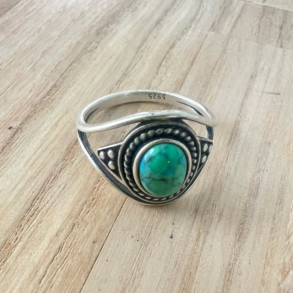 Vintage style 925 sterling silver blue green gemstone ring - Picture 5 of 8